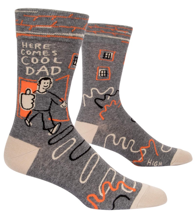 Blue Q Menâ€™s Funny Novelty Crazy Crew Socks with Sayings, Fun Dress Socks for Men, Silly Gift for Dad, Husband or Guys, Funky Unique Design Full of Personality - Here Comes Cool Dad, Shoe Size 7-12 - Image 1